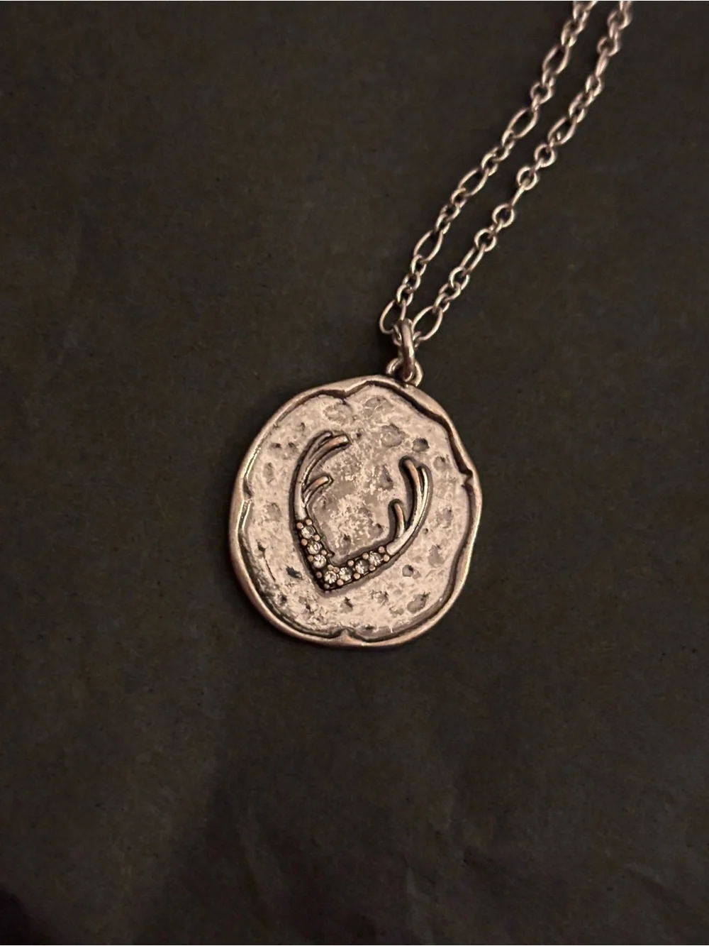 Sterling-Look Antlers Pendant Necklace in Silver
